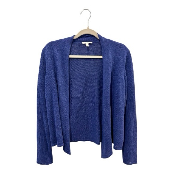 Eileen Fisher Open Knit Drape Cardigan Purple Blue Linen Size Petite Mesium - Picture 1 of 6